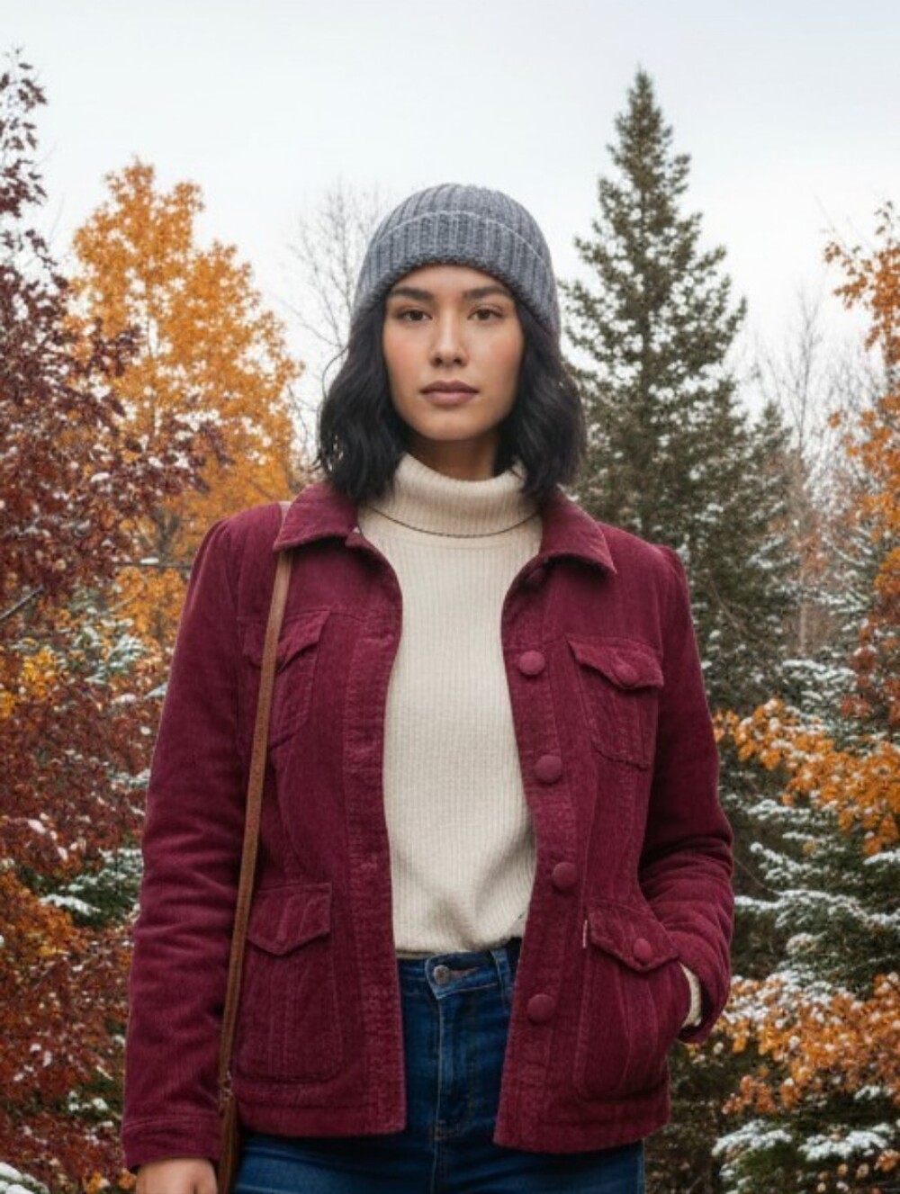Aziza Jeans Corduroy Utility Jacket in Burgundy